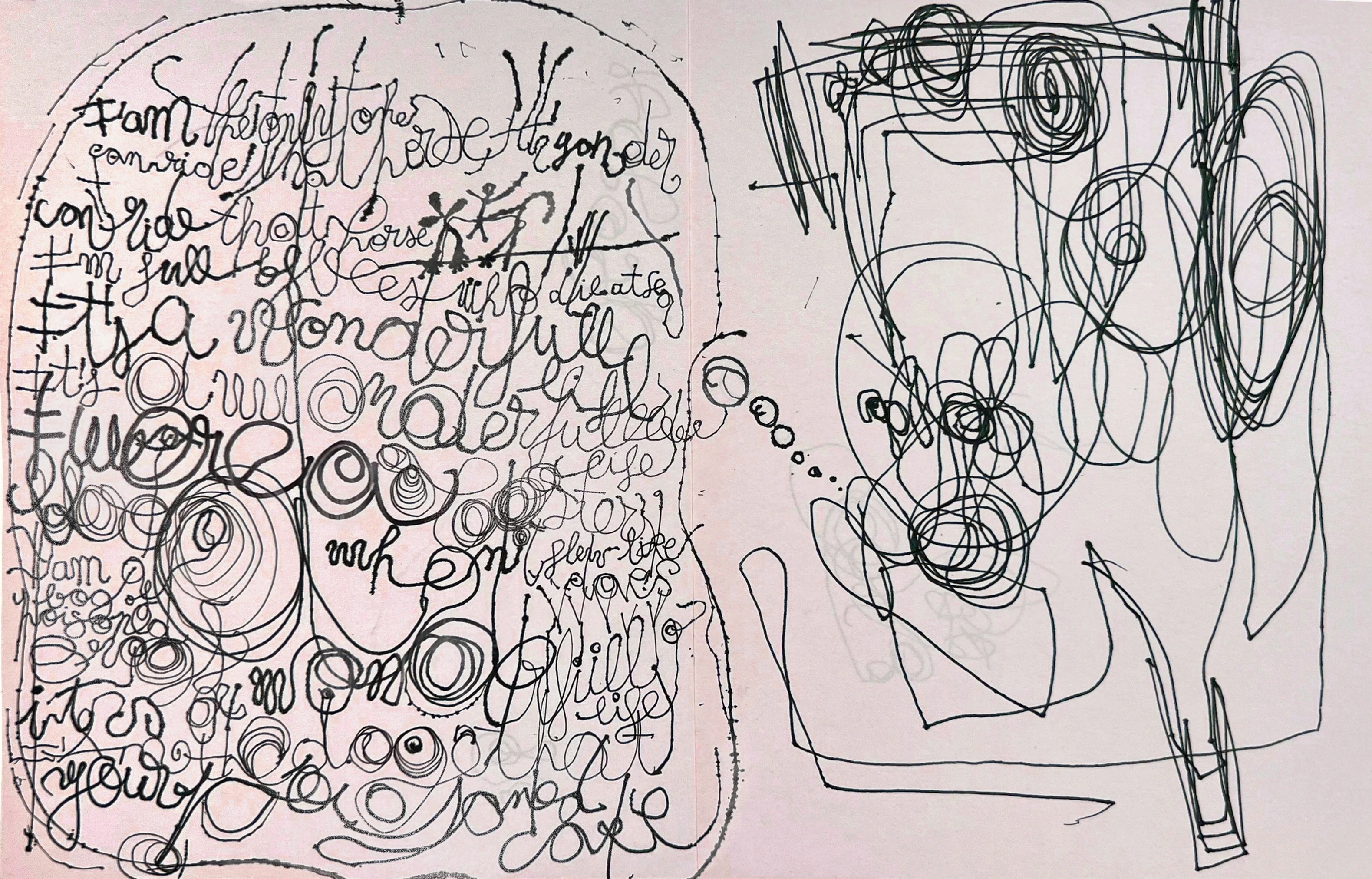 Dos núcleos de dibujo automático y escritura sobre una misma hoja