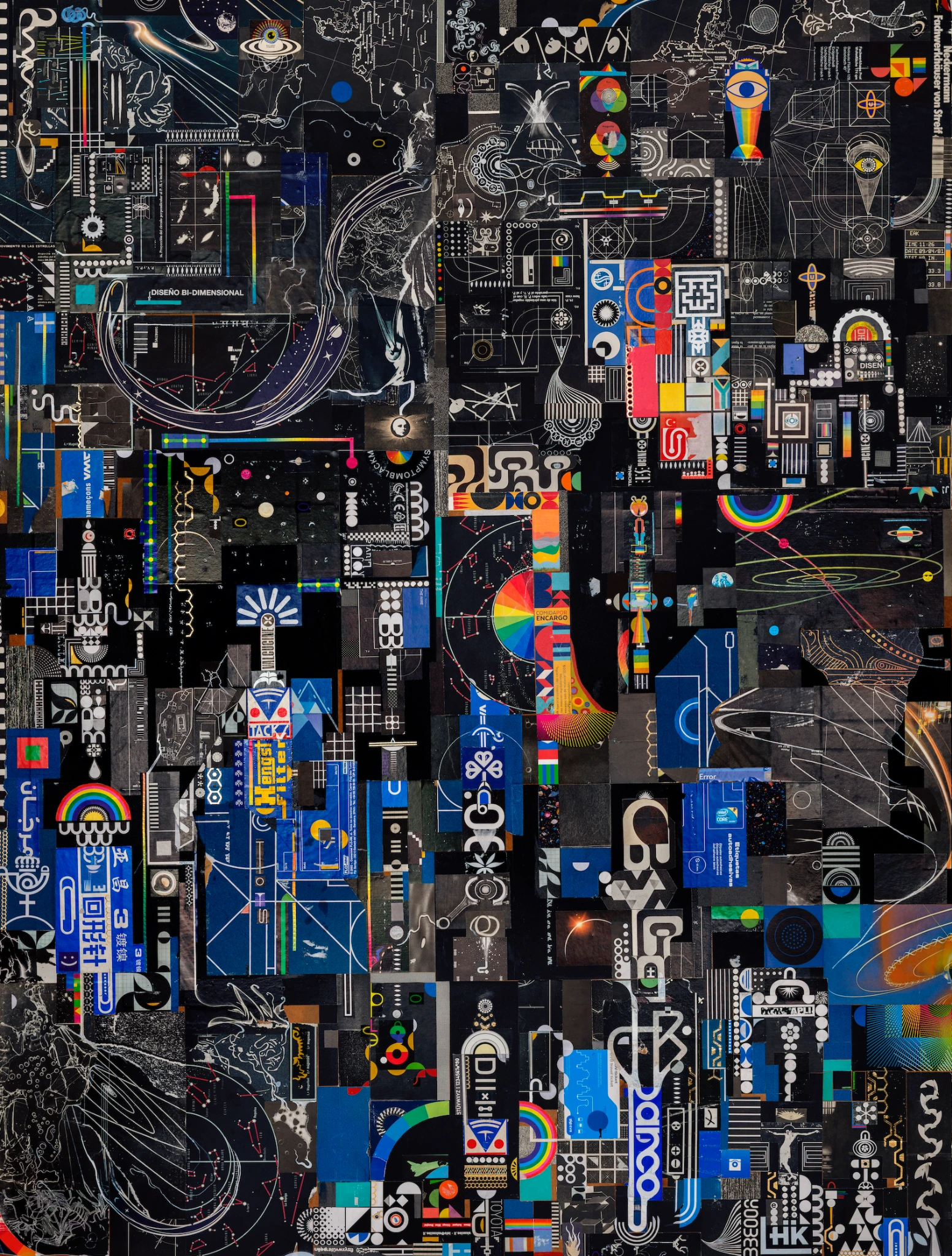 Obra 05 completa, collage sobre fondo negro